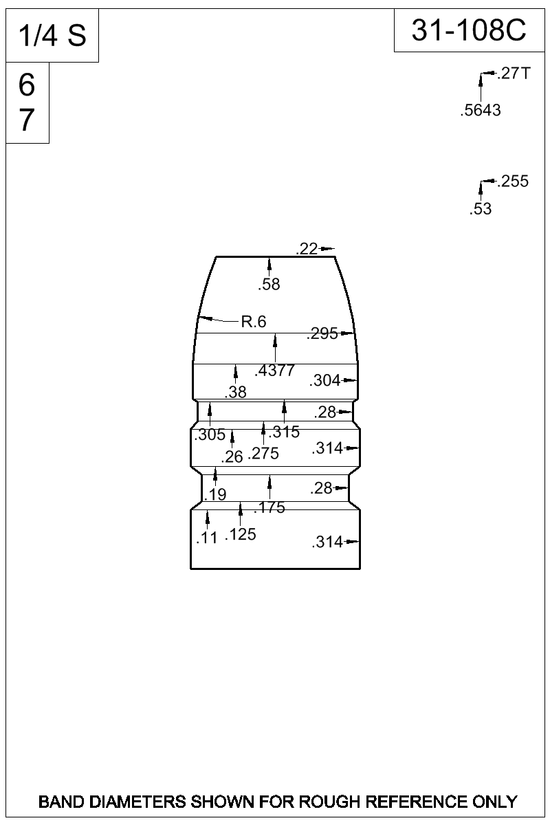 Dimensioned view of bullet 31-108C