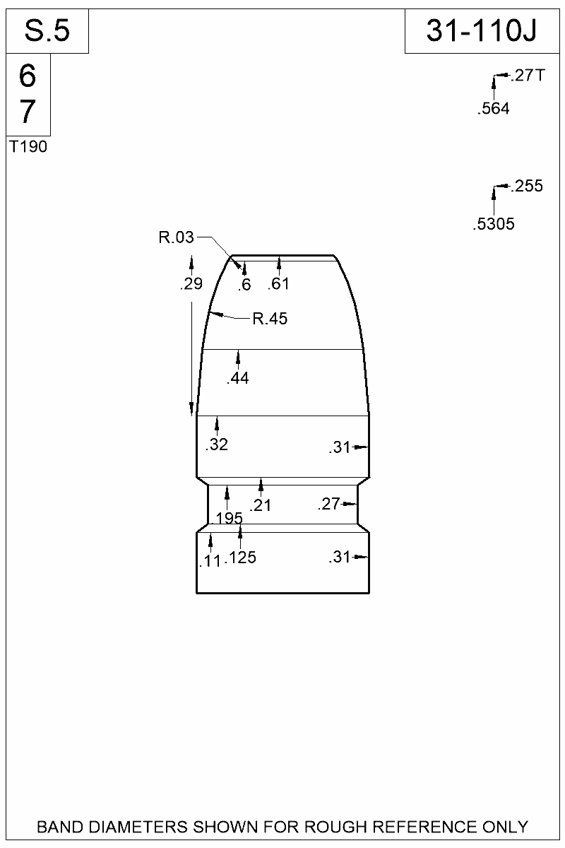Dimensioned view of bullet 31-110J