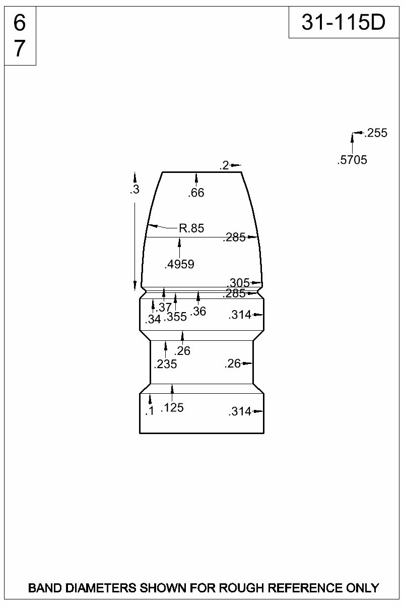Dimensioned view of bullet 31-115D