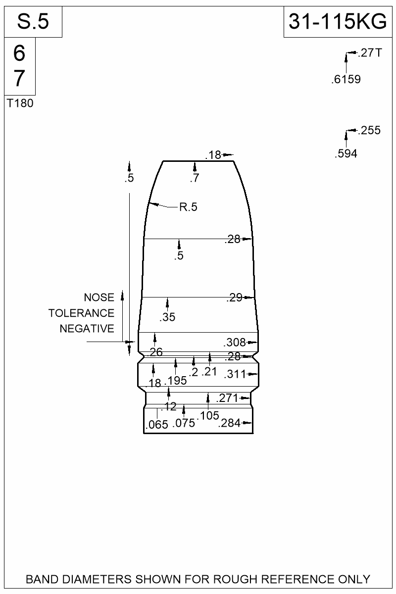 Dimensioned view of bullet 31-115KG