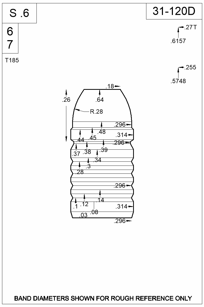 Dimensioned view of bullet 31-120D