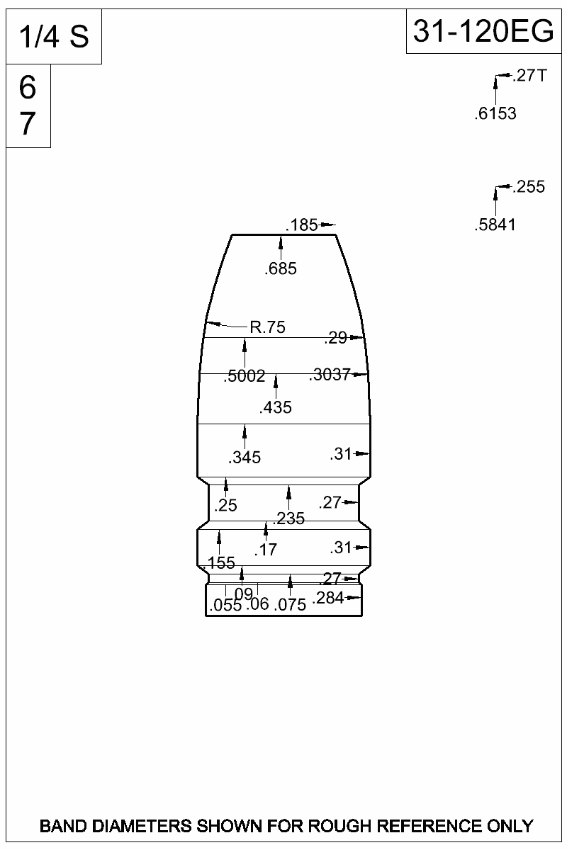 Dimensioned view of bullet 31-120EG