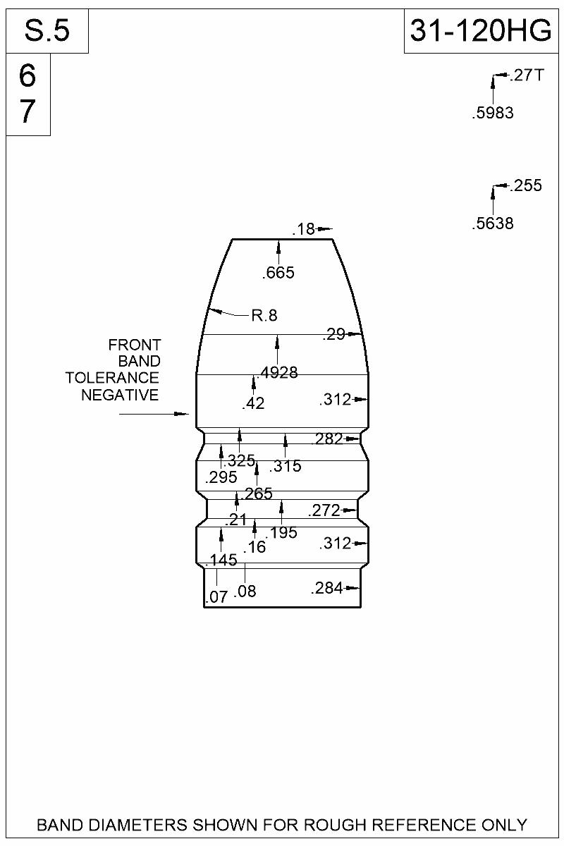 Dimensioned view of bullet 31-120HG