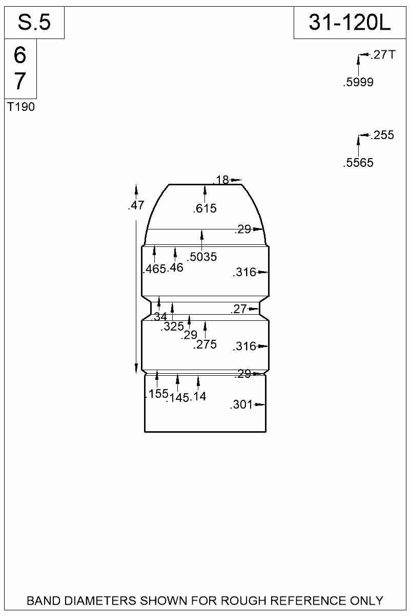 Dimensioned view of bullet 31-120L