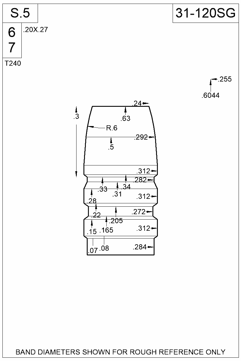 Dimensioned view of bullet 31-120SG