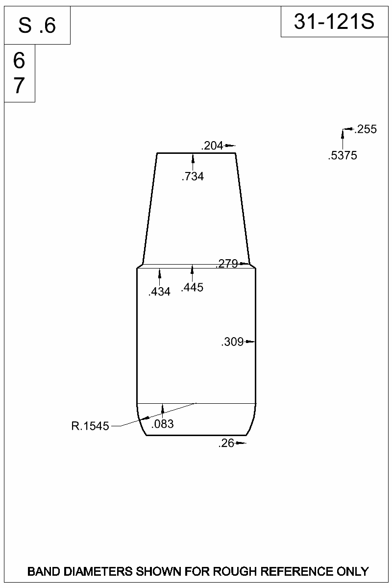 Dimensioned view of bullet 31-121S