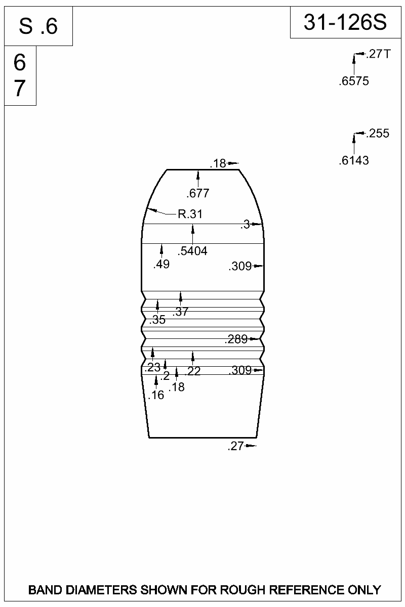 Dimensioned view of bullet 31-126S