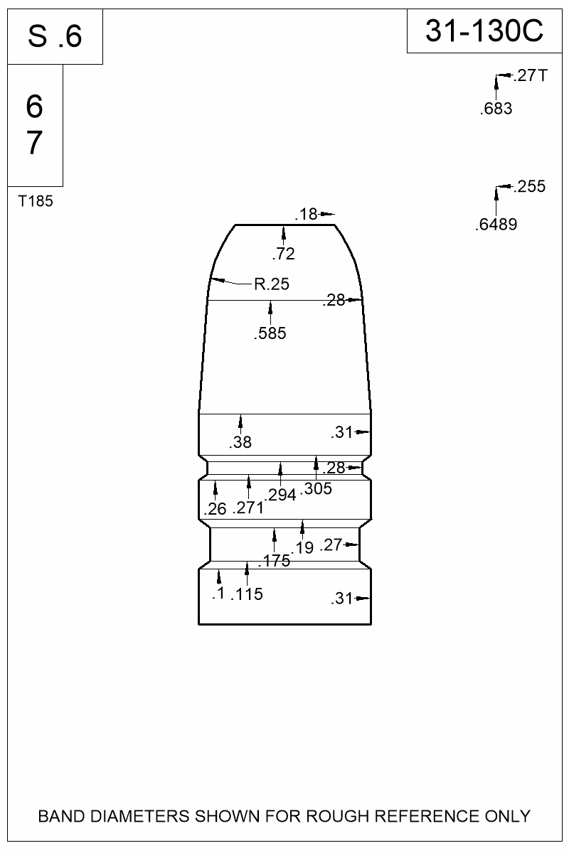 Dimensioned view of bullet 31-130C