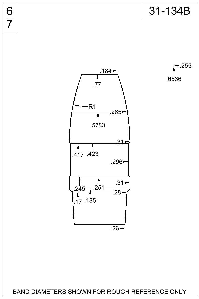 Dimensioned view of bullet 31-134B