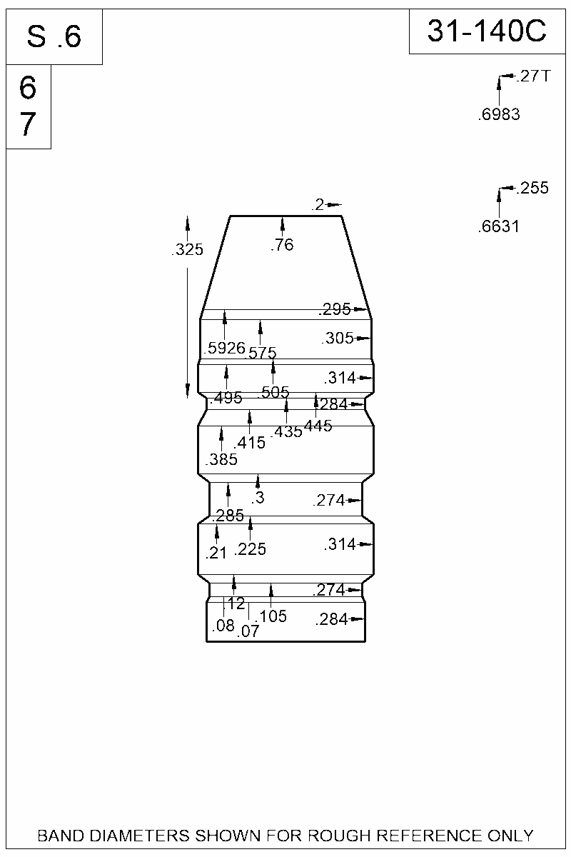 Dimensioned view of bullet 31-140C