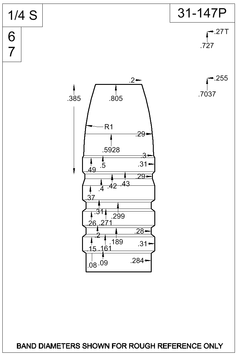Dimensioned view of bullet 31-147P
