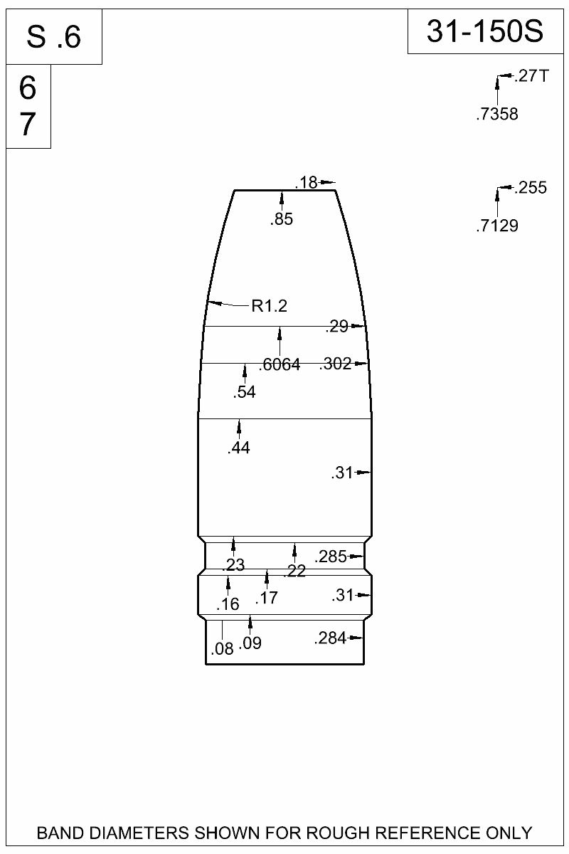 Dimensioned view of bullet 31-150S