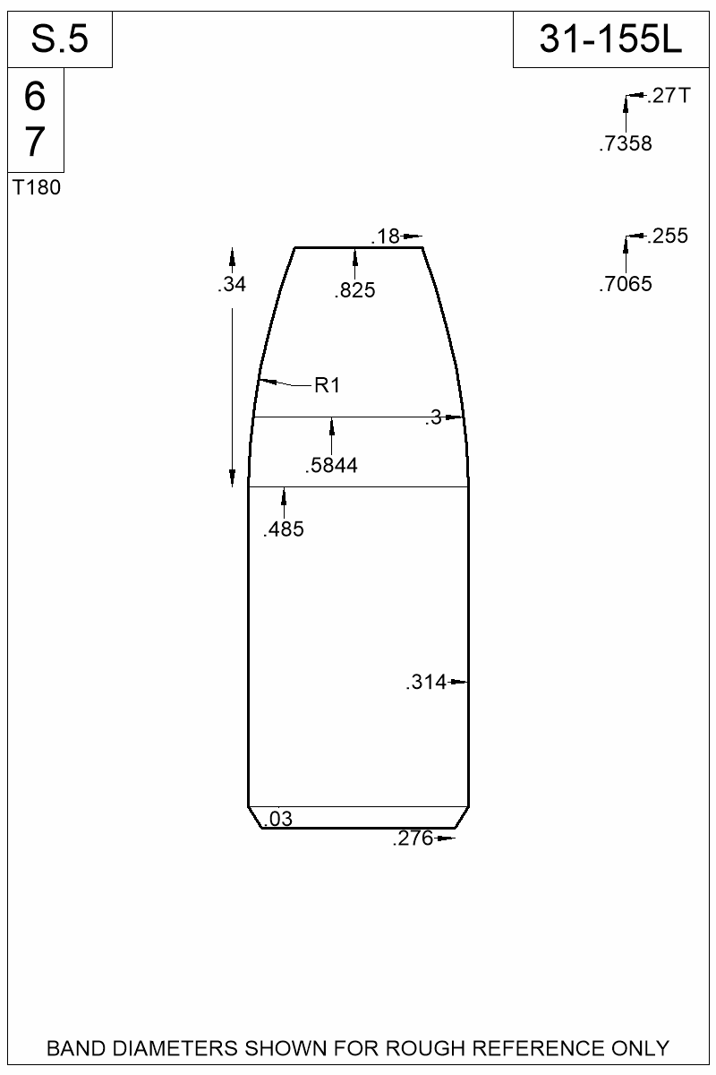 Dimensioned view of bullet 31-155L