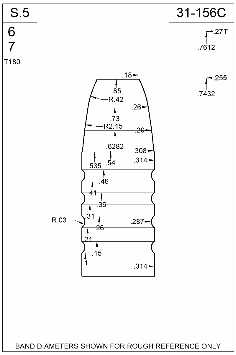Dimensioned view of bullet 31-156C