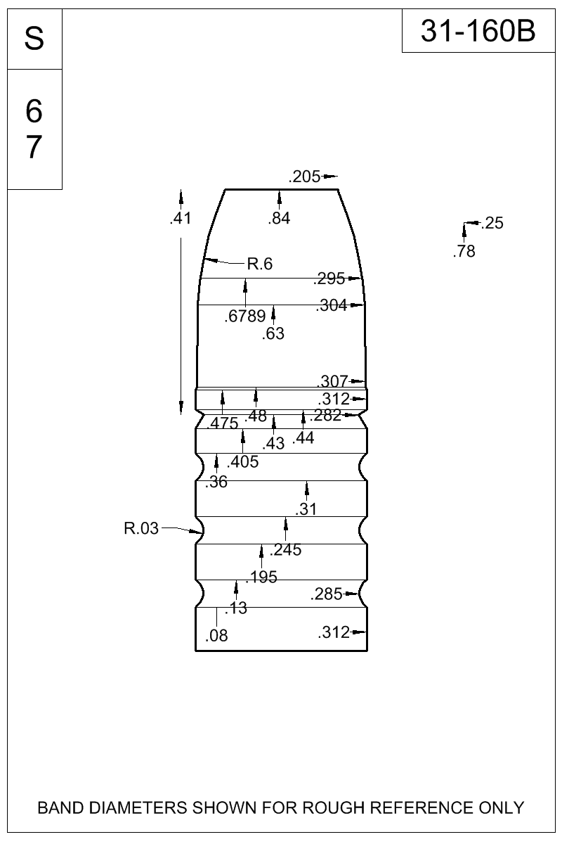 Dimensioned view of bullet 31-160B