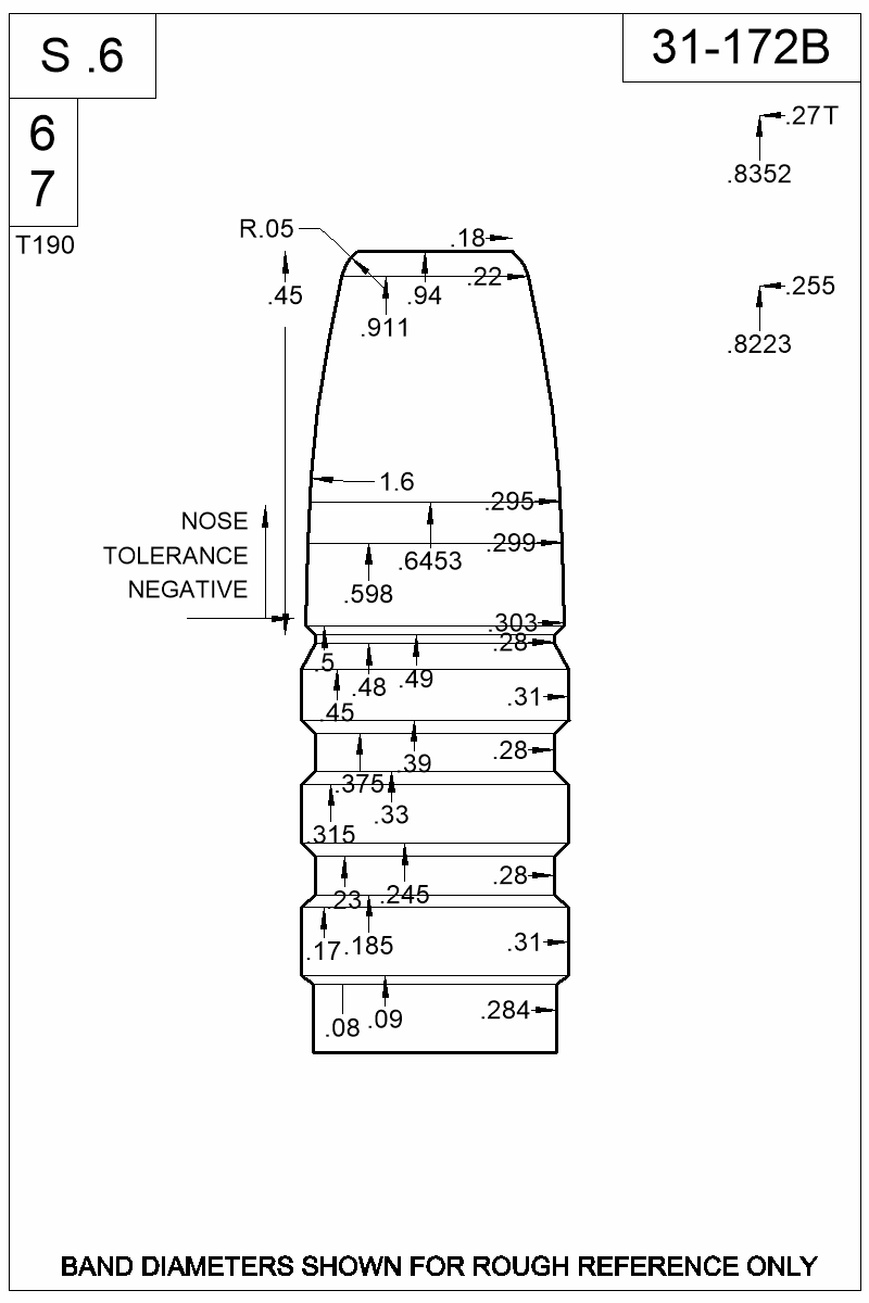Dimensioned view of bullet 31-172B