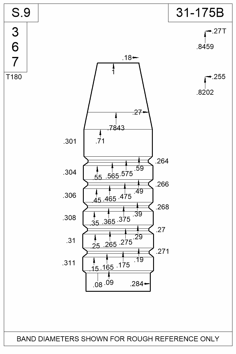 Dimensioned view of bullet 31-175B