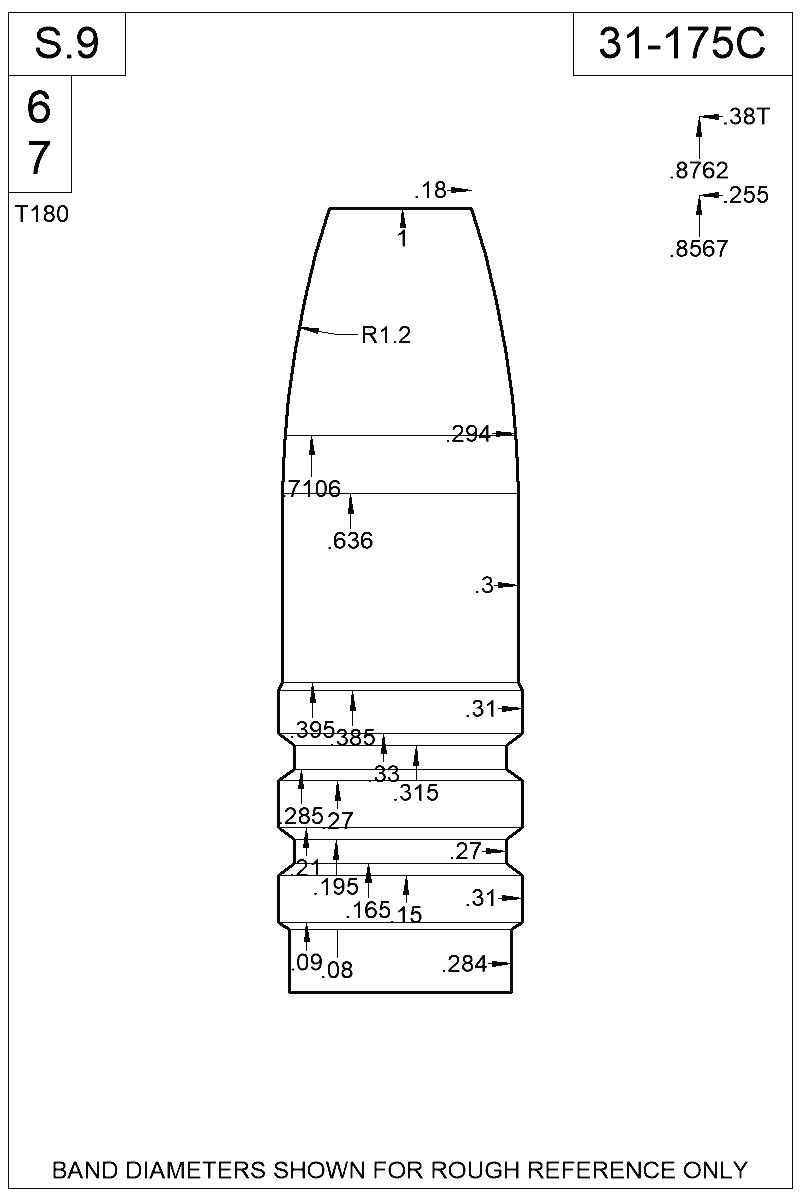 Dimensioned view of bullet 31-175C