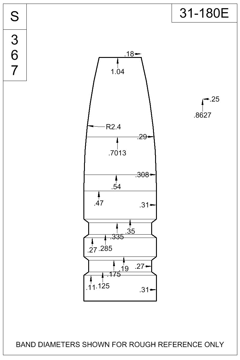 Dimensioned view of bullet 31-180E