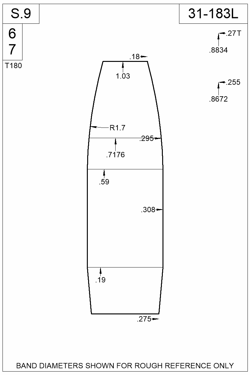 Dimensioned view of bullet 31-183L
