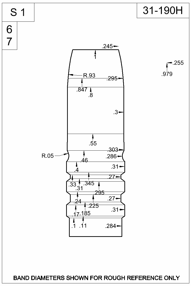 Dimensioned view of bullet 31-190H