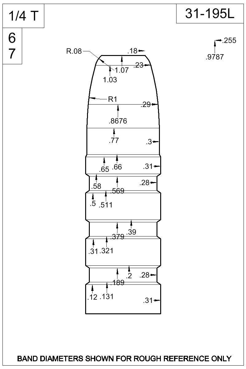 Dimensioned view of bullet 31-195L