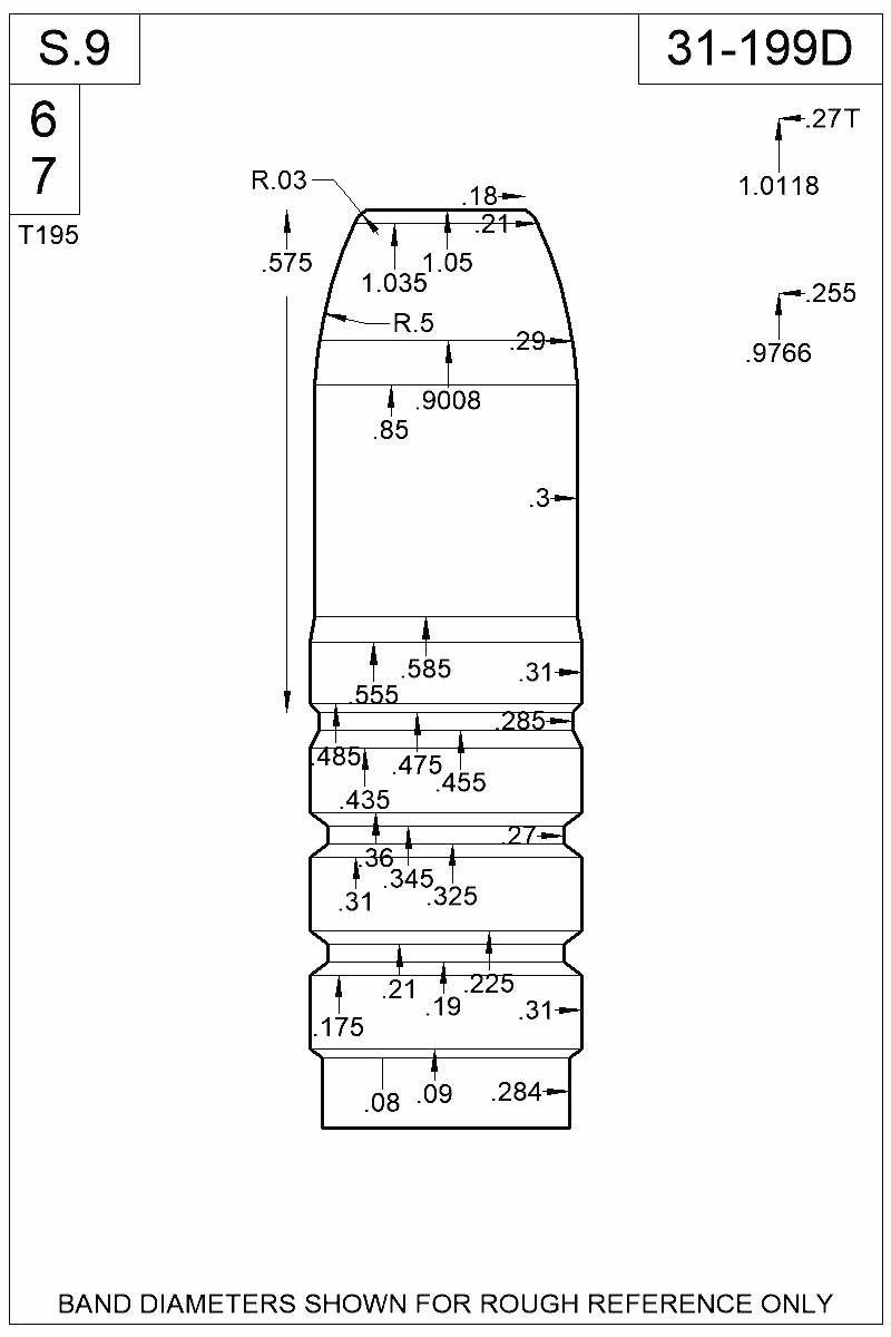Dimensioned view of bullet 31-199D