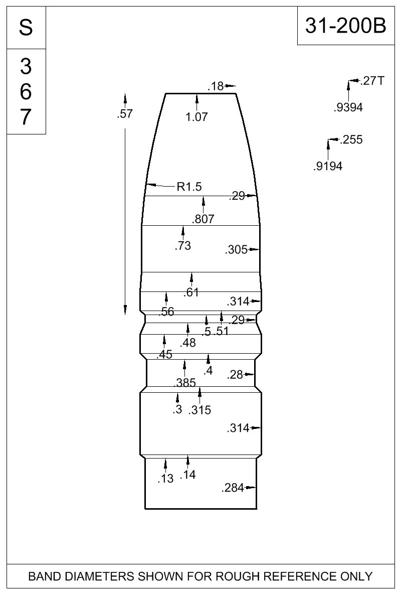 Dimensioned view of bullet 31-200B