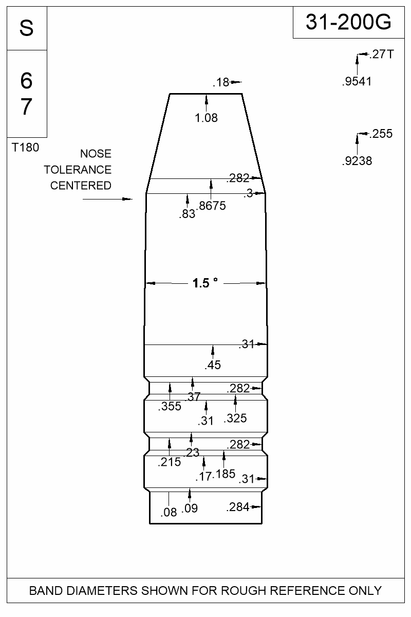Dimensioned view of bullet 31-200G