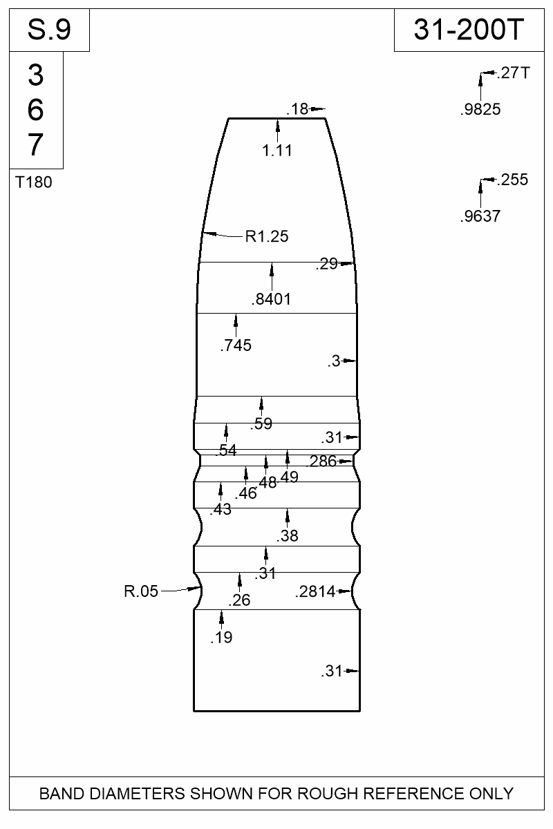 Dimensioned view of bullet 31-200T