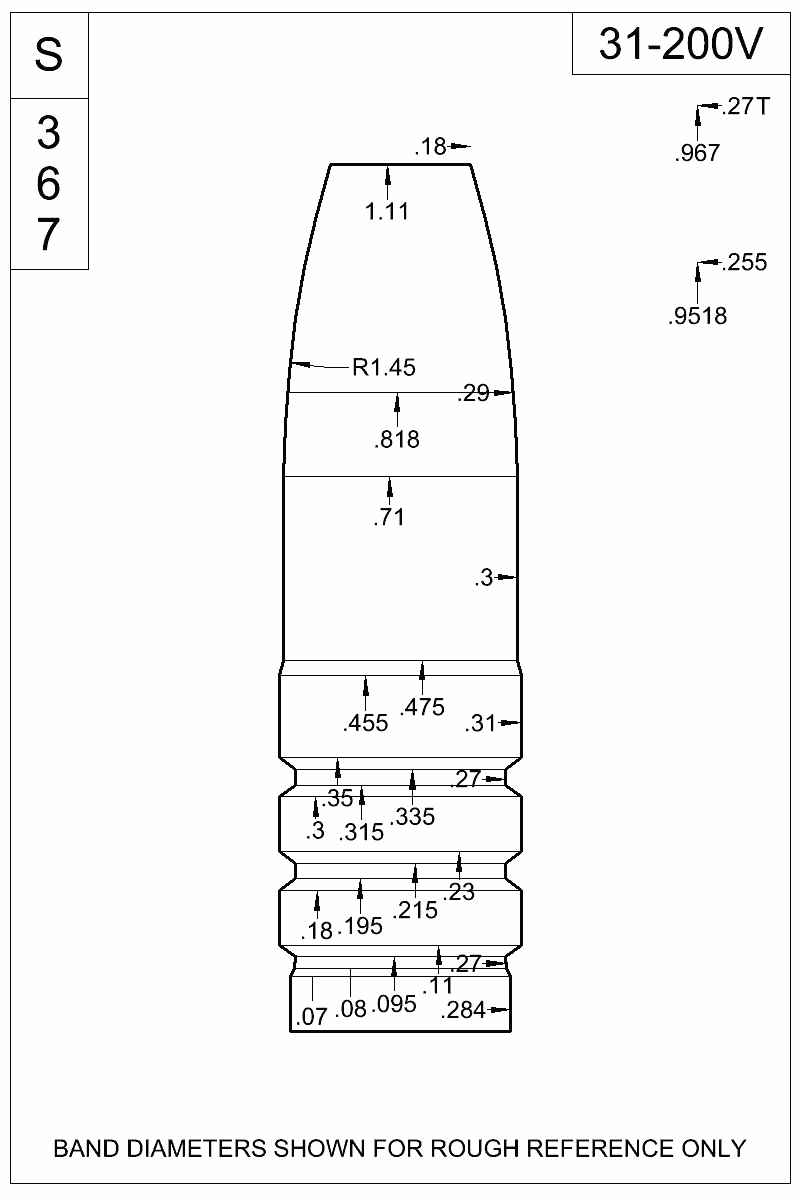 Dimensioned view of bullet 31-200V