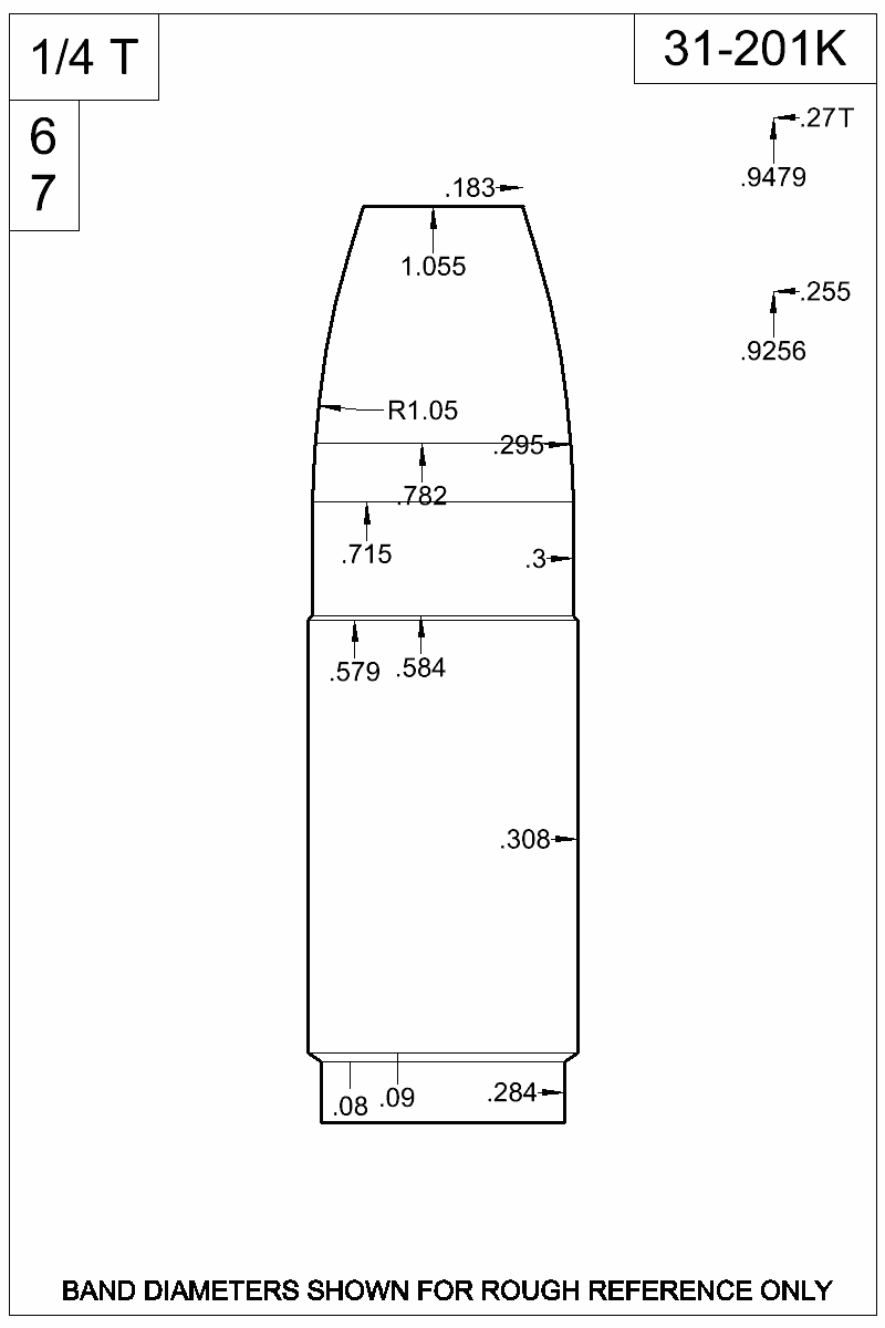 Dimensioned view of bullet 31-201K