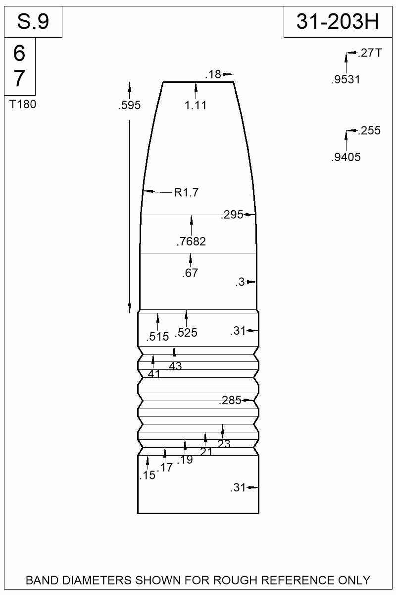 Dimensioned view of bullet 31-203H