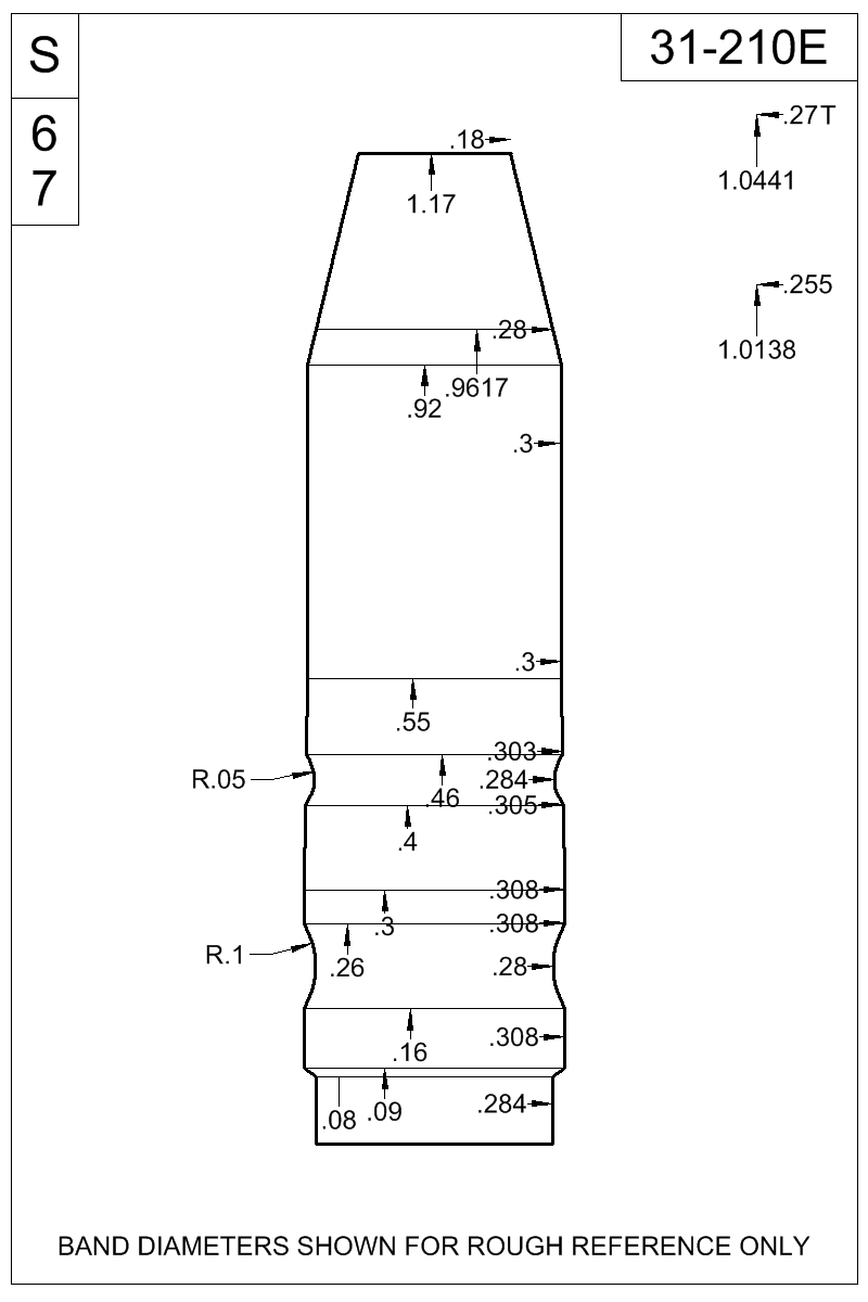 Dimensioned view of bullet 31-210E