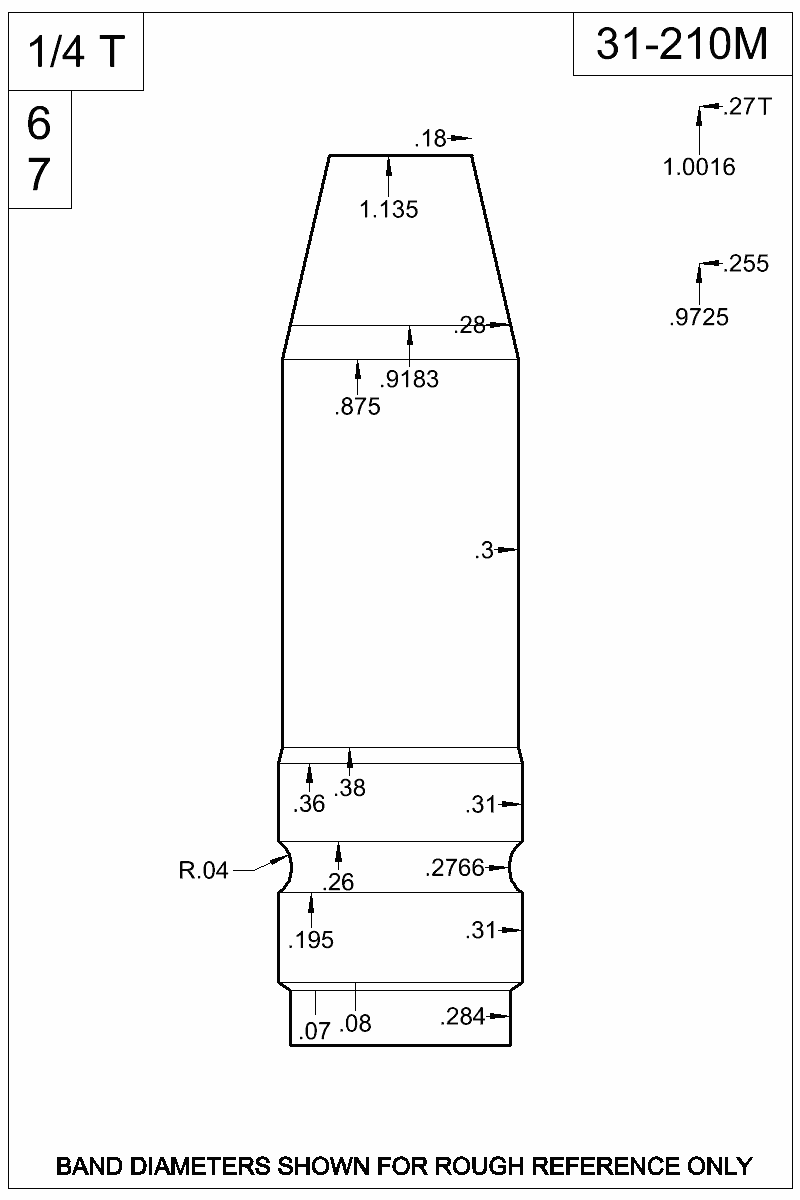Dimensioned view of bullet 31-210M