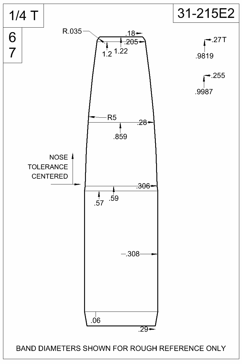 Dimensioned view of bullet 31-215E2