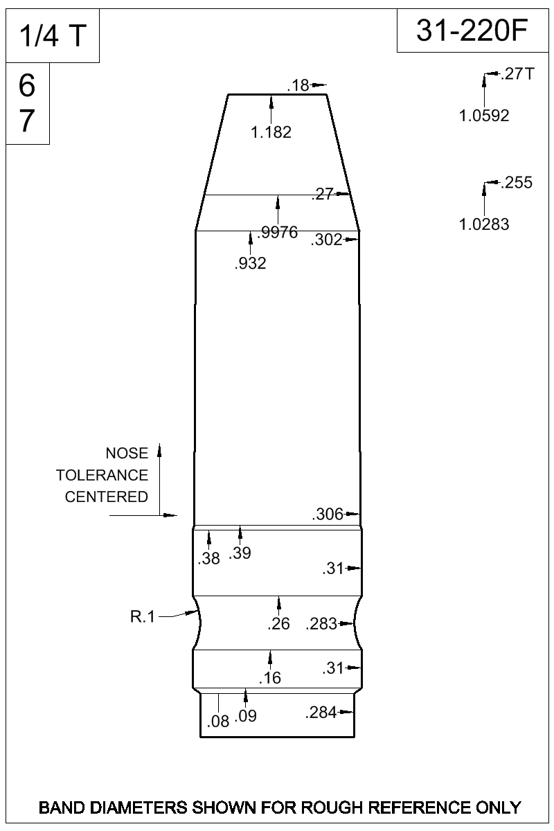 Dimensioned view of bullet 31-220F