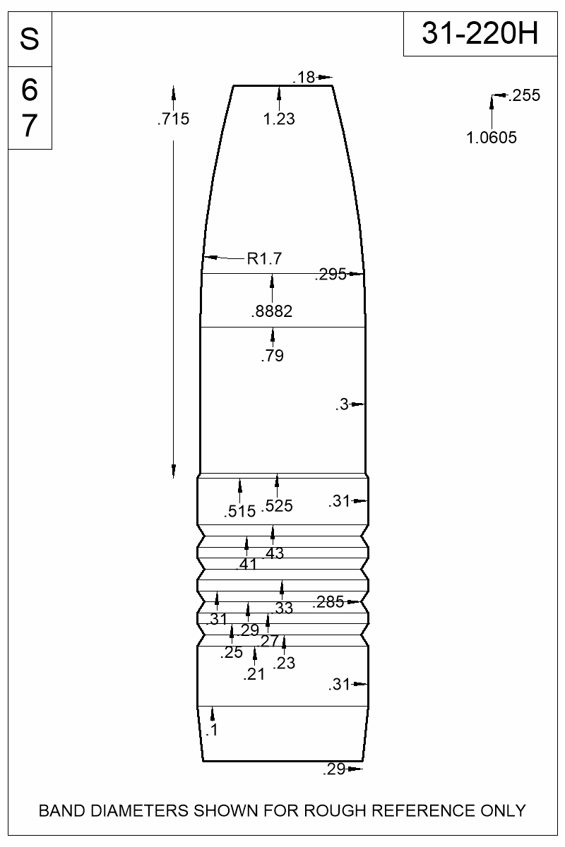Dimensioned view of bullet 31-220H