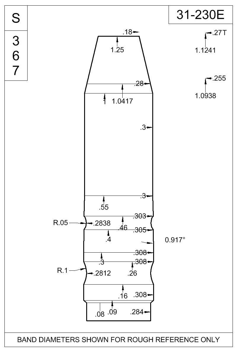 Dimensioned view of bullet 31-230E