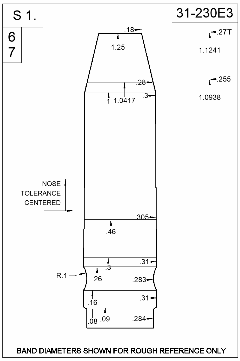 Dimensioned view of bullet 31-230E3