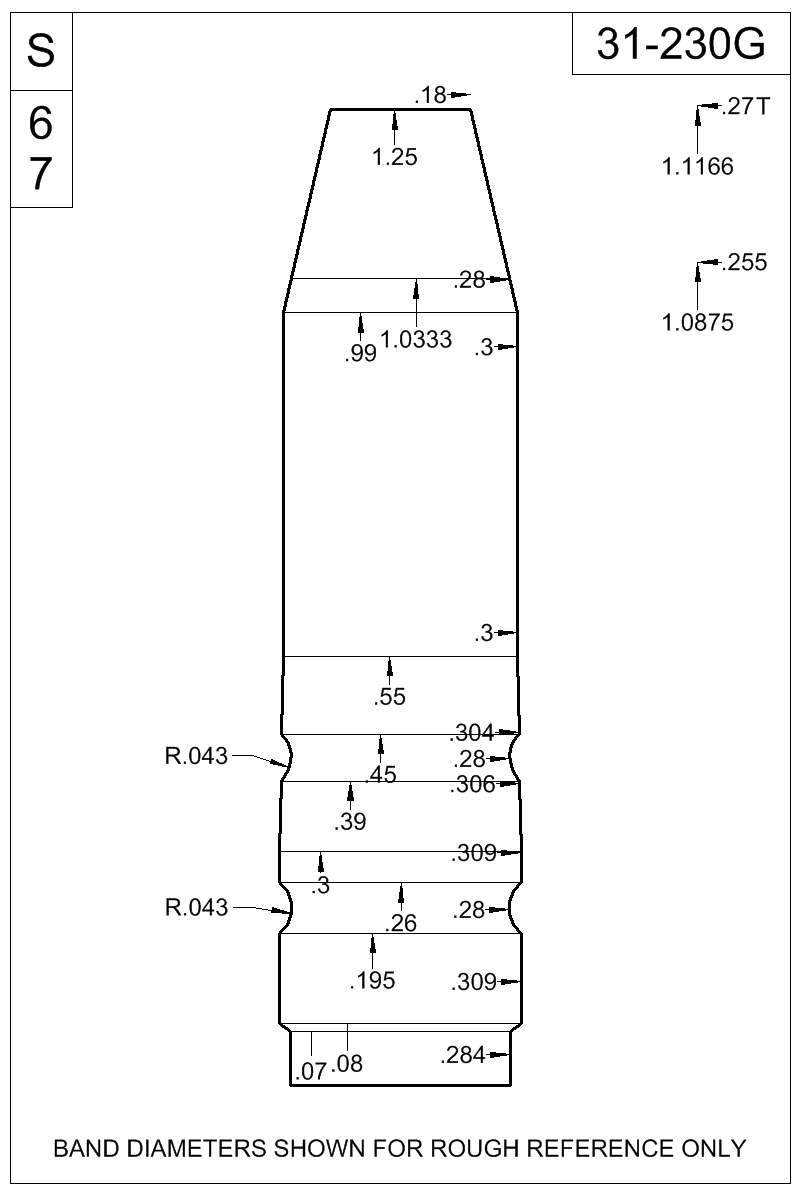 Dimensioned view of bullet 31-230G