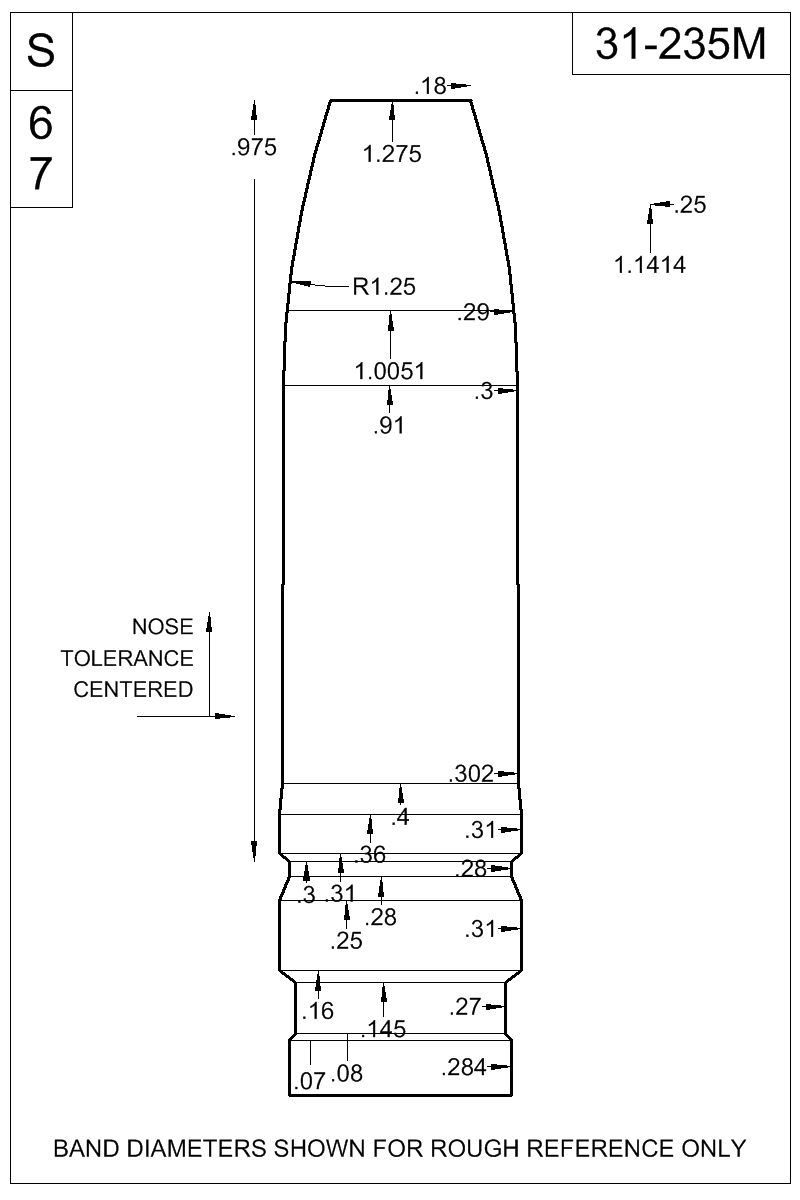 Dimensioned view of bullet 31-235M