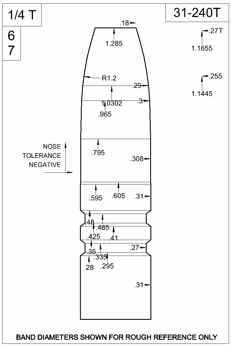 Dimensioned view of bullet 31-240T