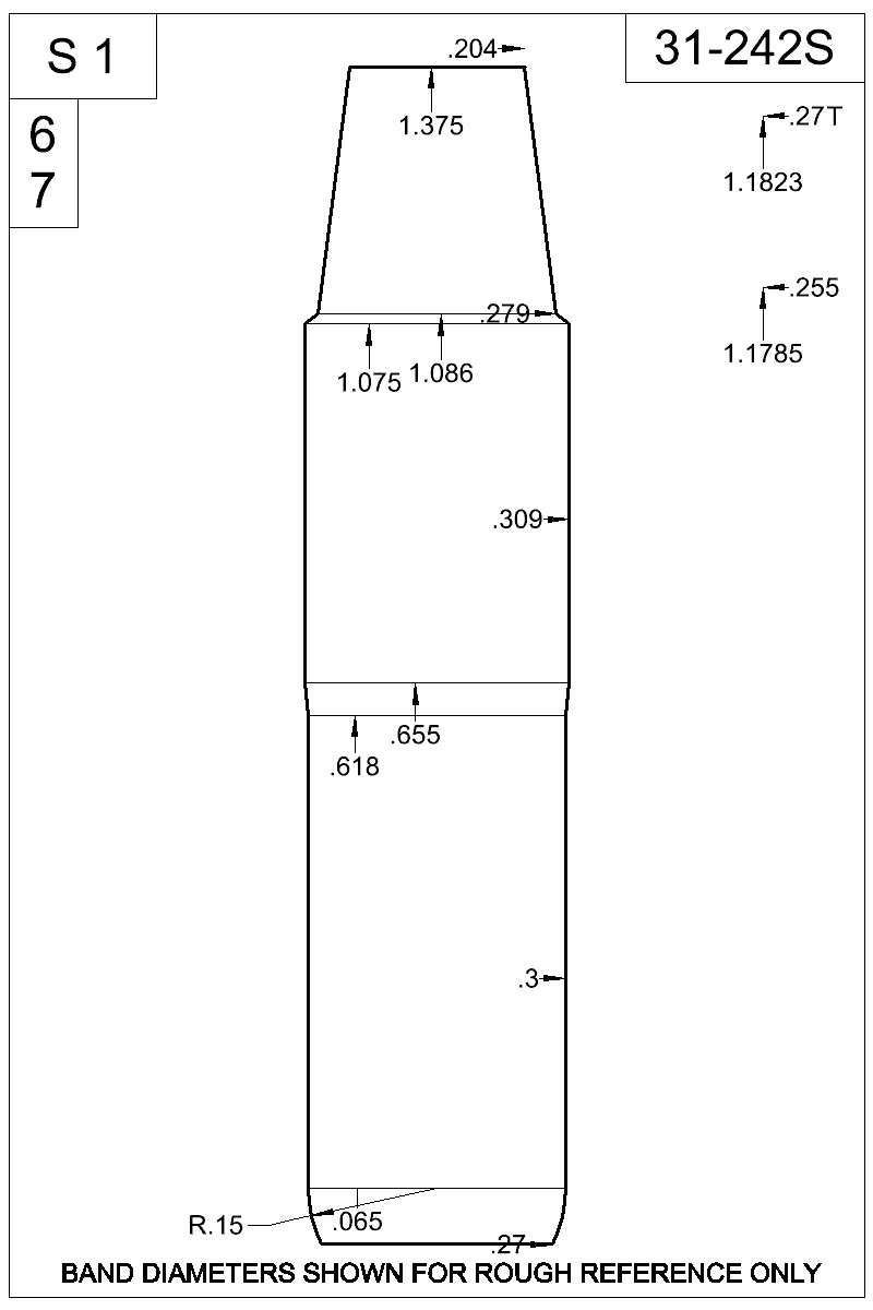 Dimensioned view of bullet 31-242S
