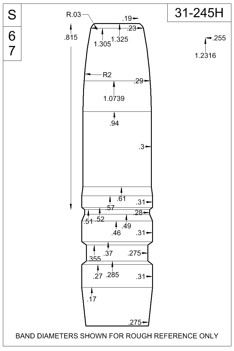 Dimensioned view of bullet 31-245H