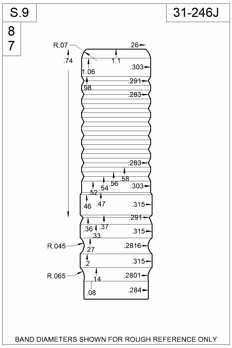 Dimensioned view of bullet 31-246J