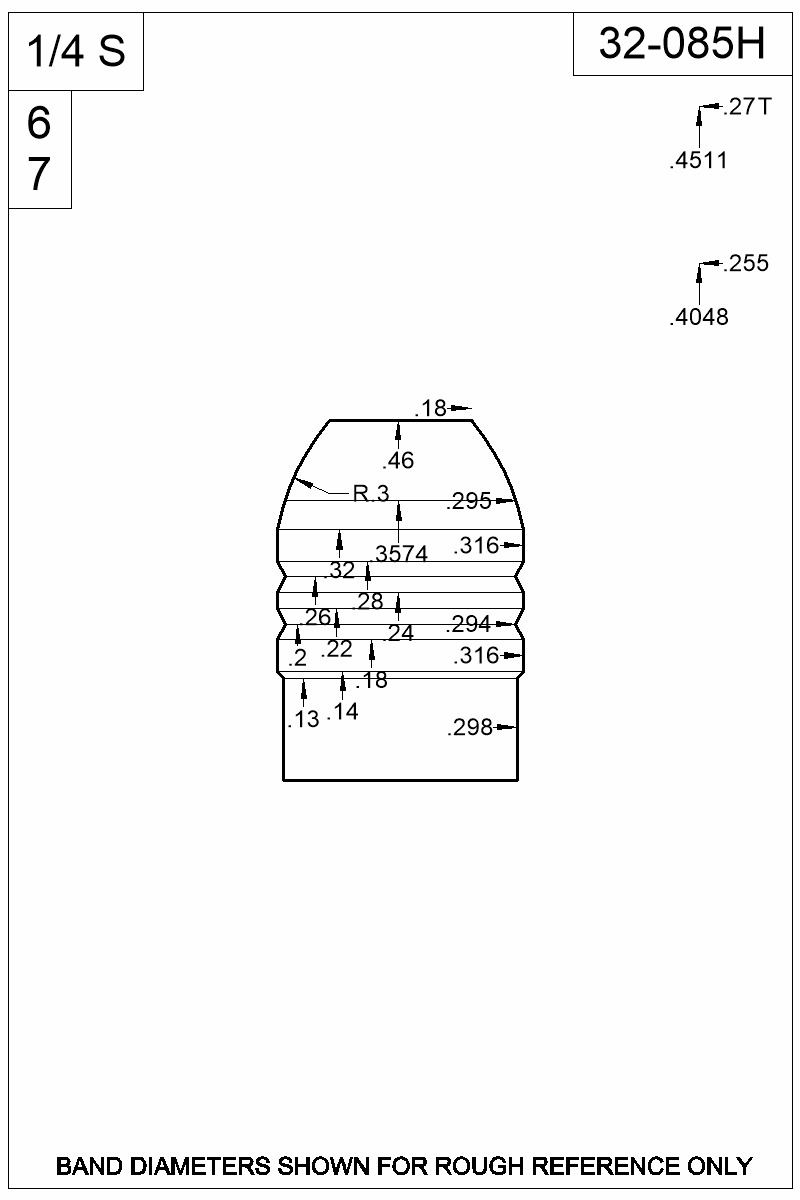 Dimensioned view of bullet 32-085H
