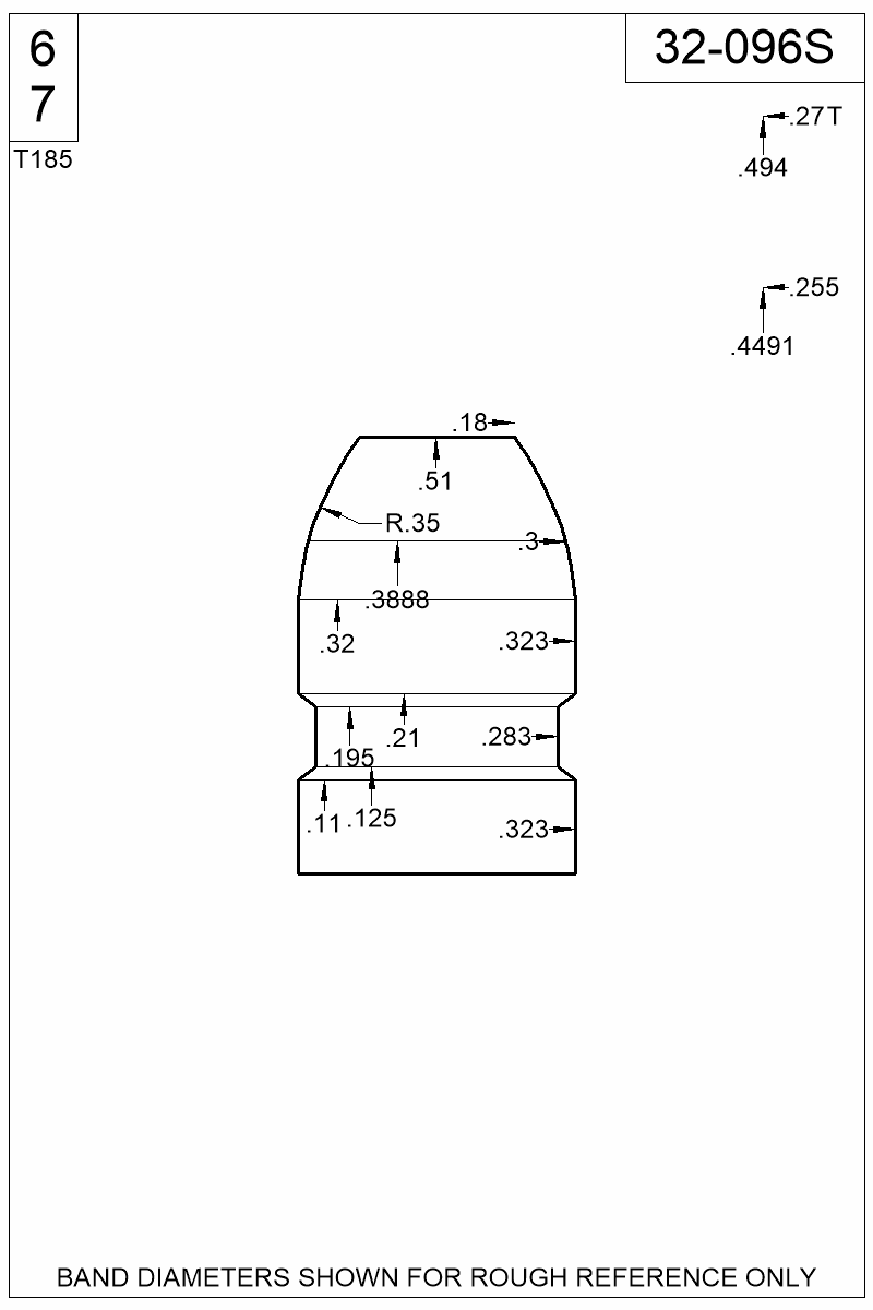 Dimensioned view of bullet 32-096S