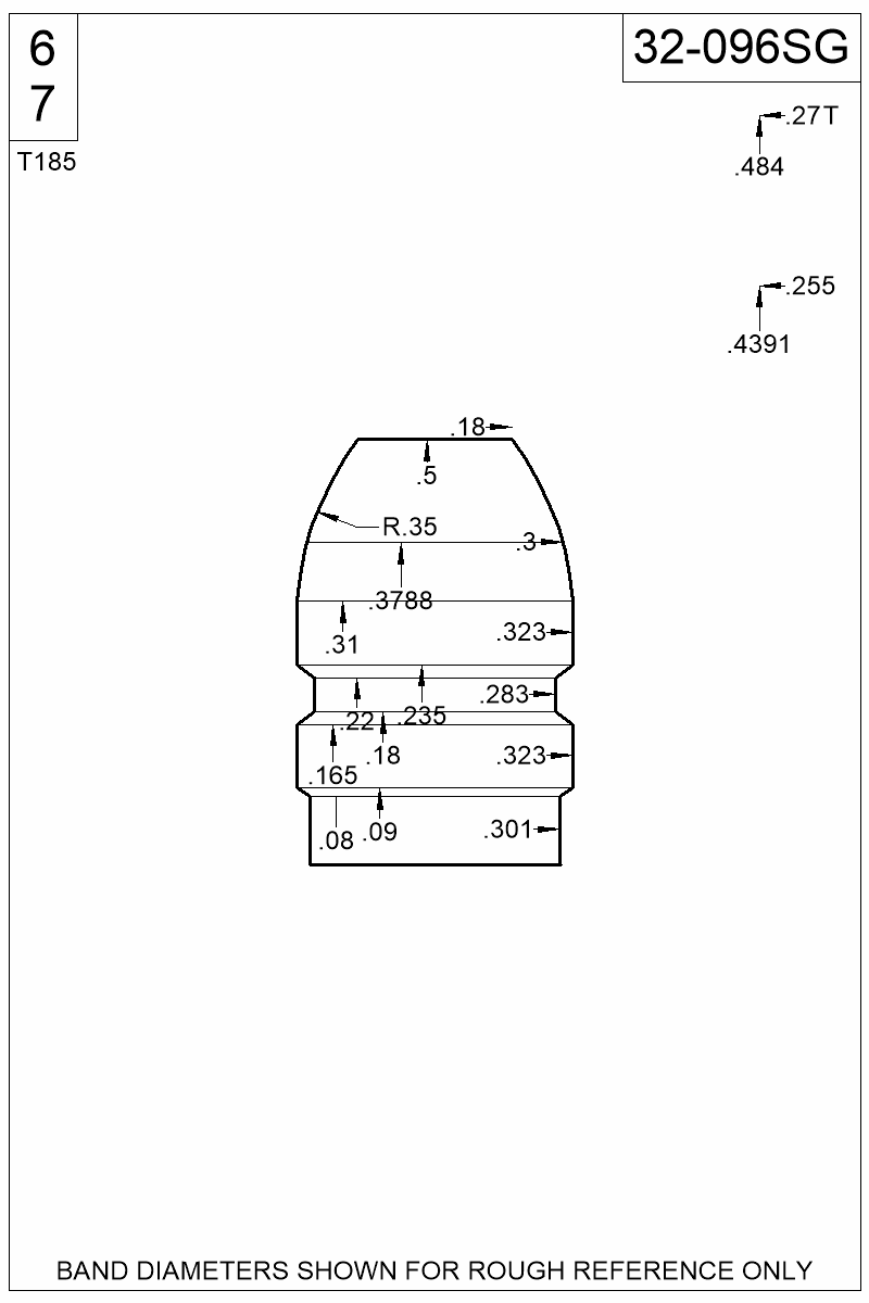 Dimensioned view of bullet 32-096SG
