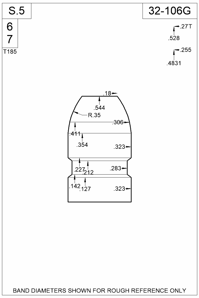 Dimensioned view of bullet 32-106G